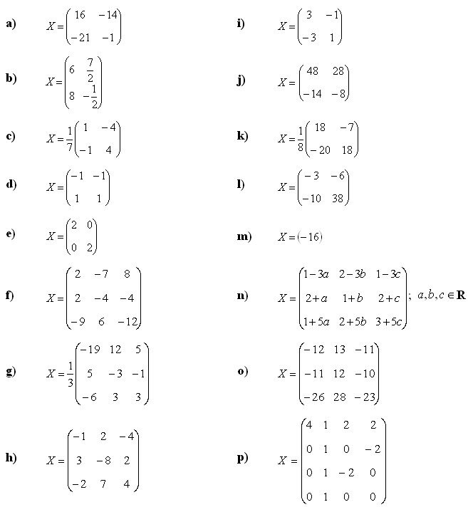 Matrix equations - Answers to Exercise 1